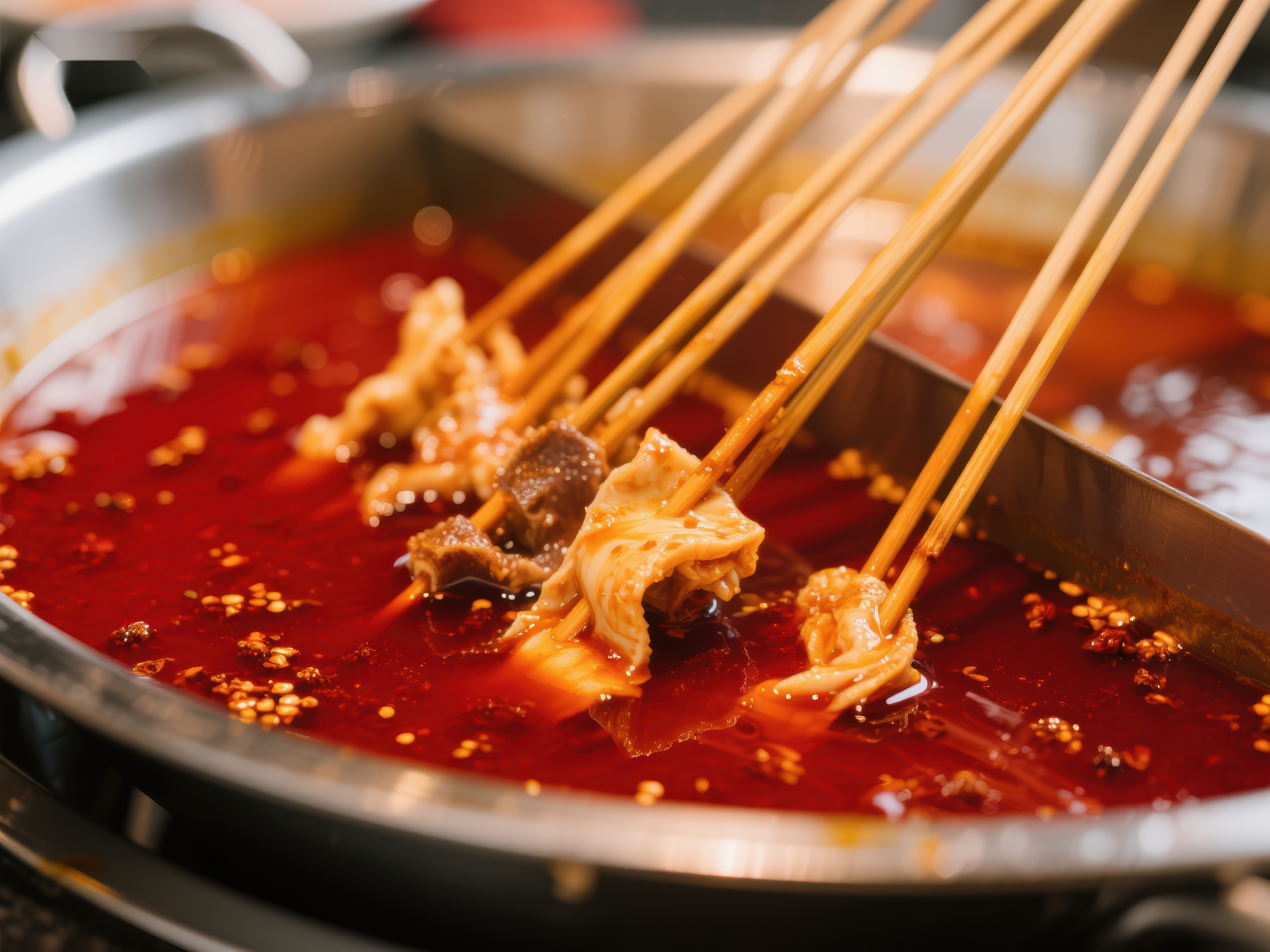 火锅中的食材被筷子夹起素材