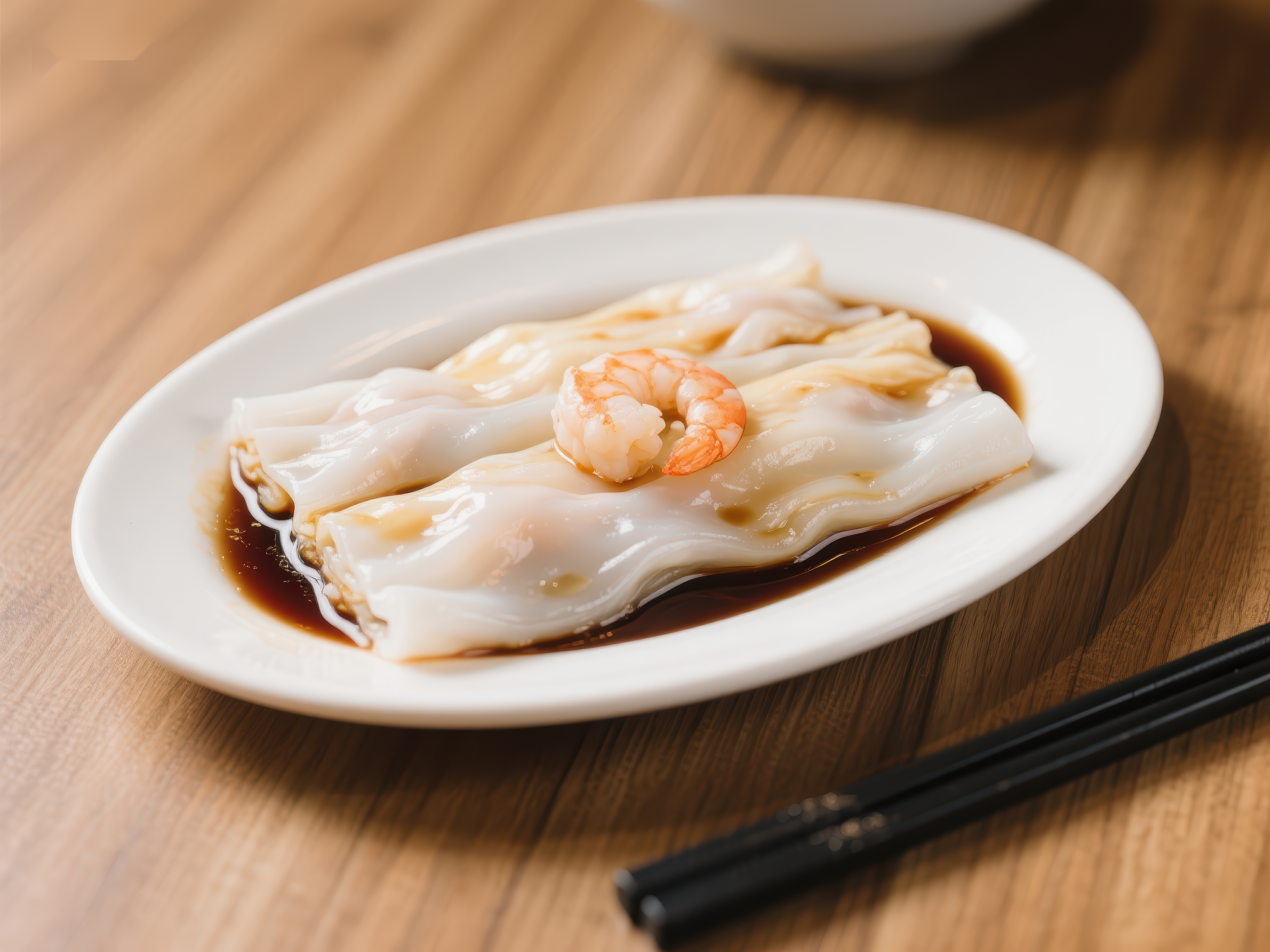 肠粉配虾仁经典粤式美食素材