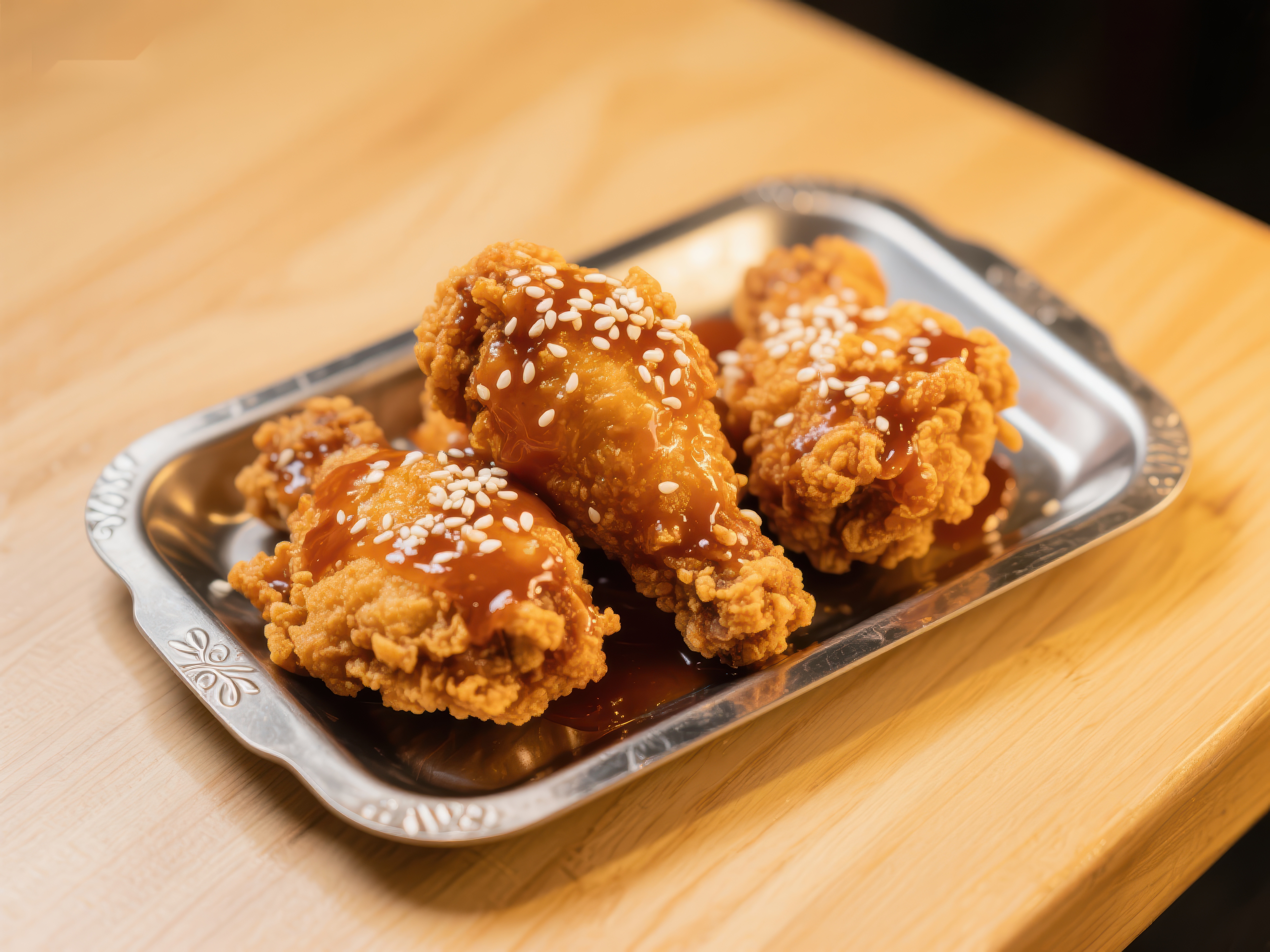 酥脆炸鸡配酱汁撒上芝麻素材
