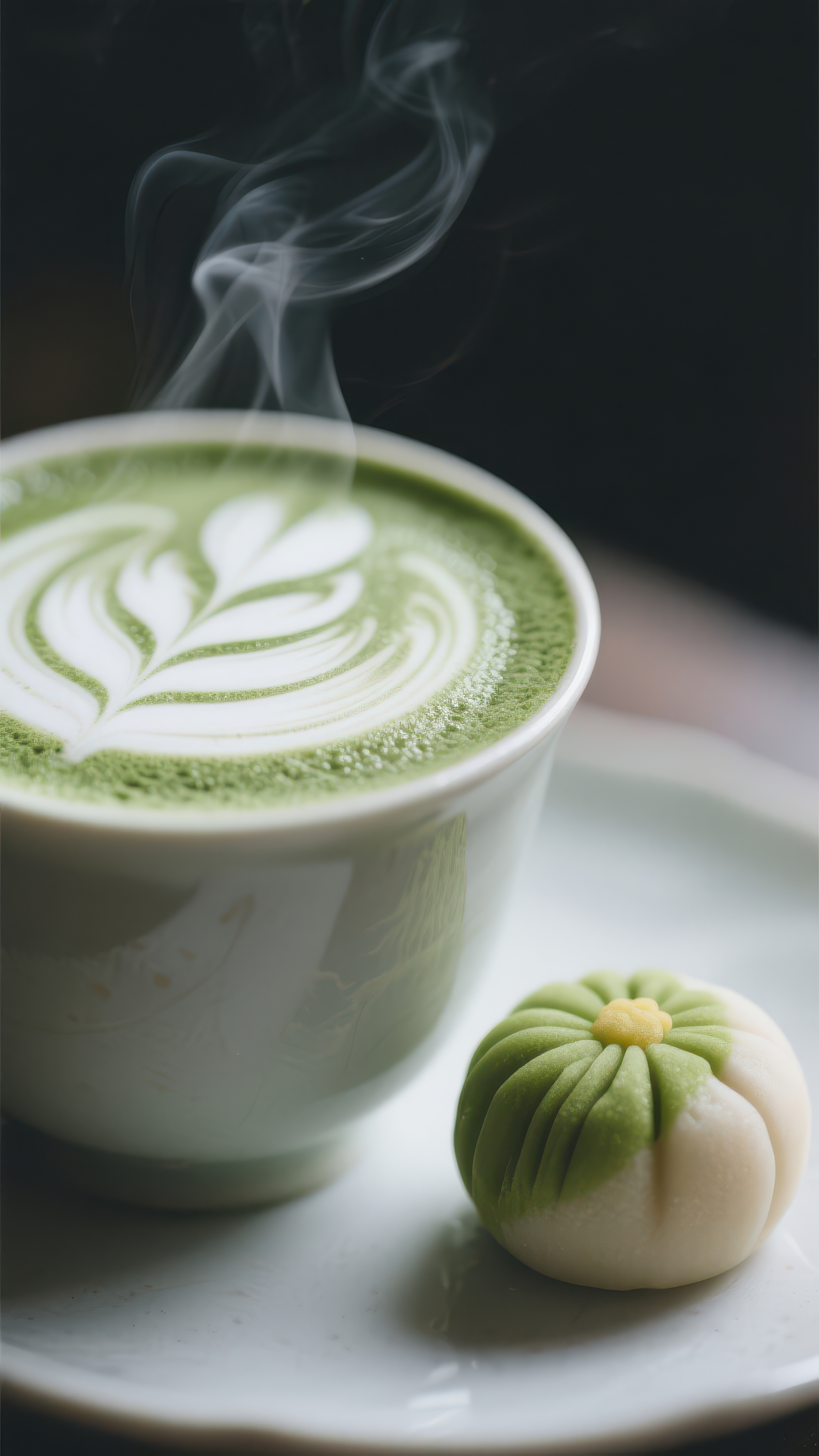 抹茶拿铁与花形点心素材
