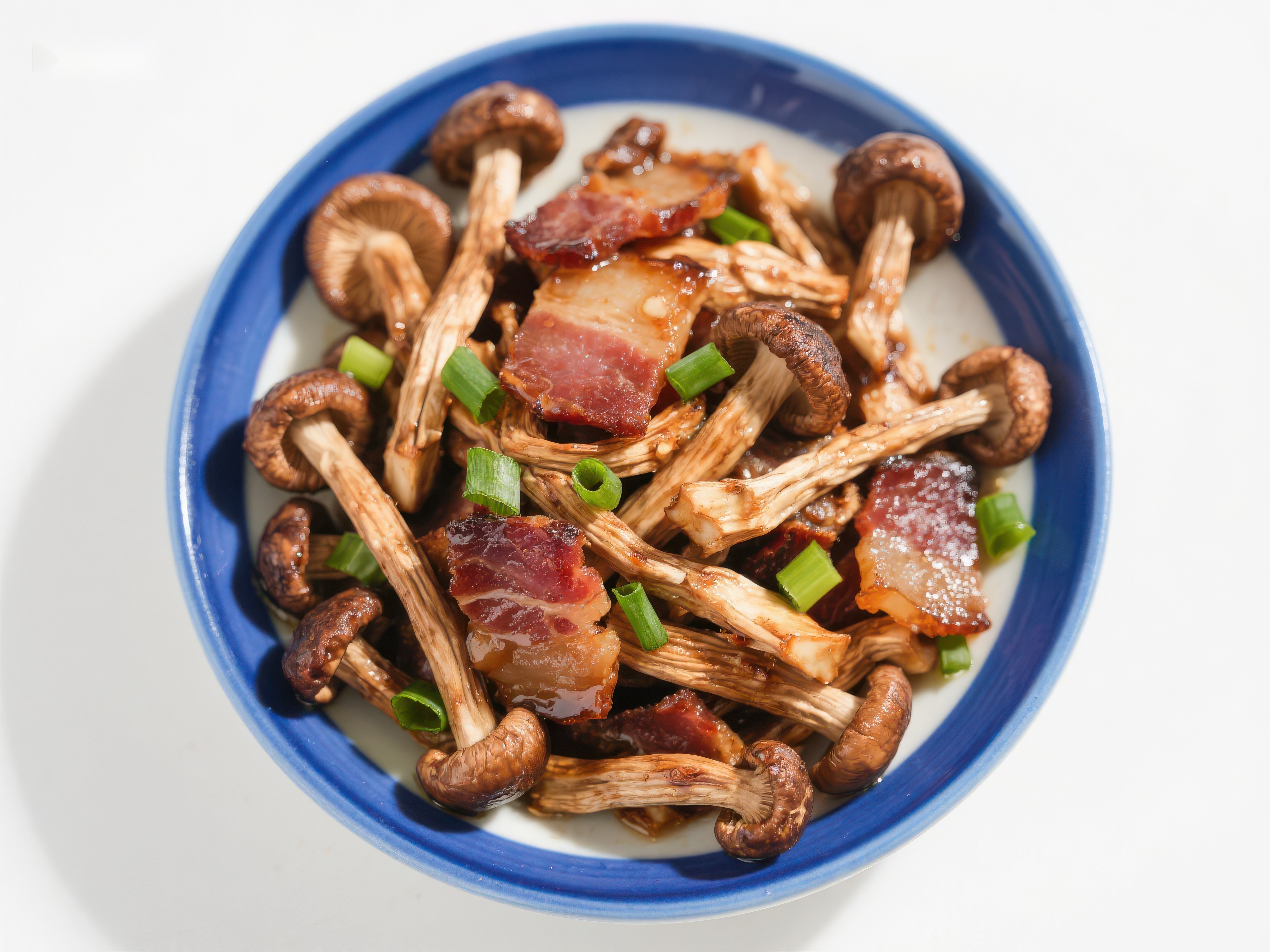 蘑菇培根炒菜清新美味素材
