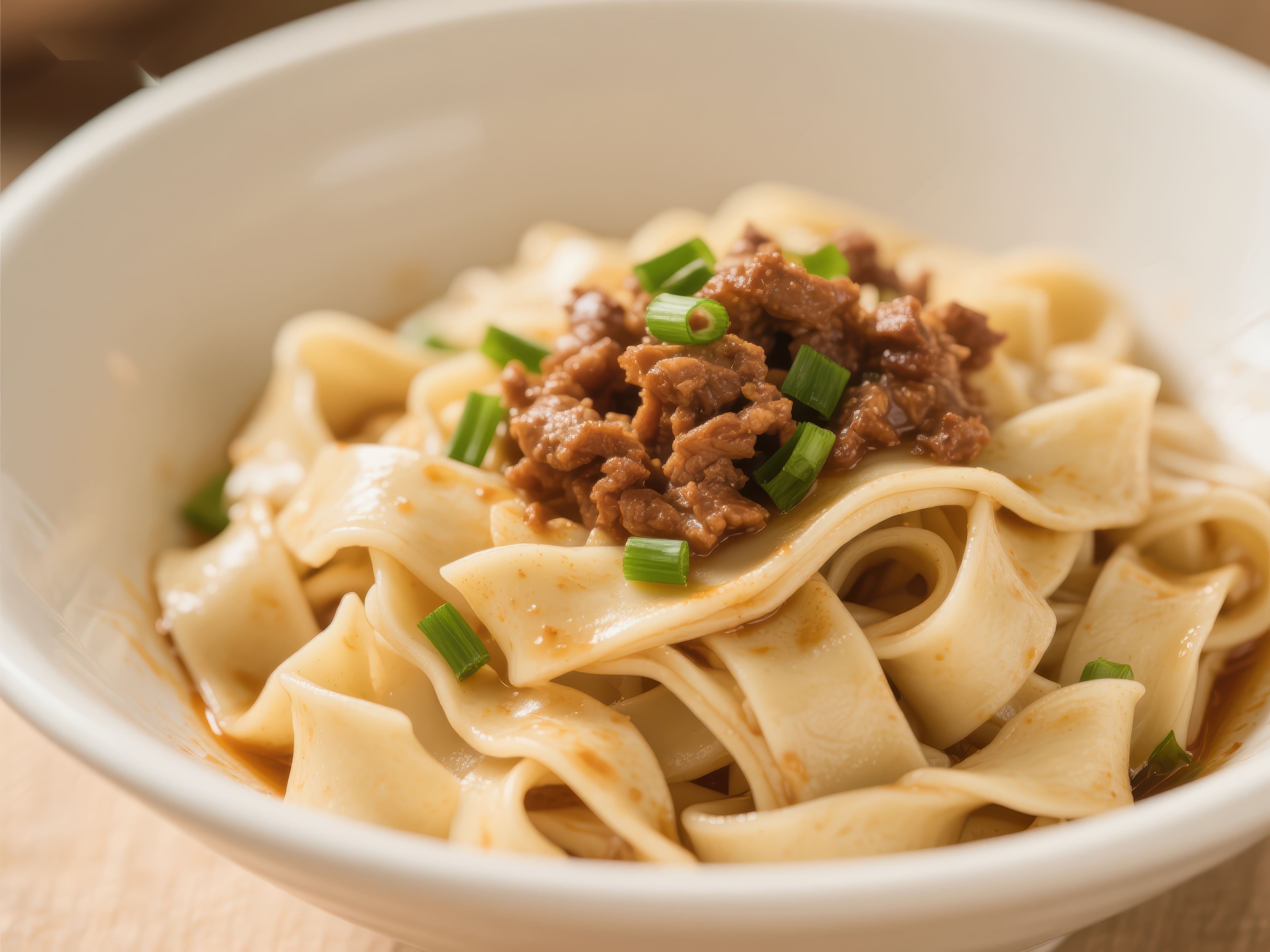 碗装面条配肉酱和葱花素材