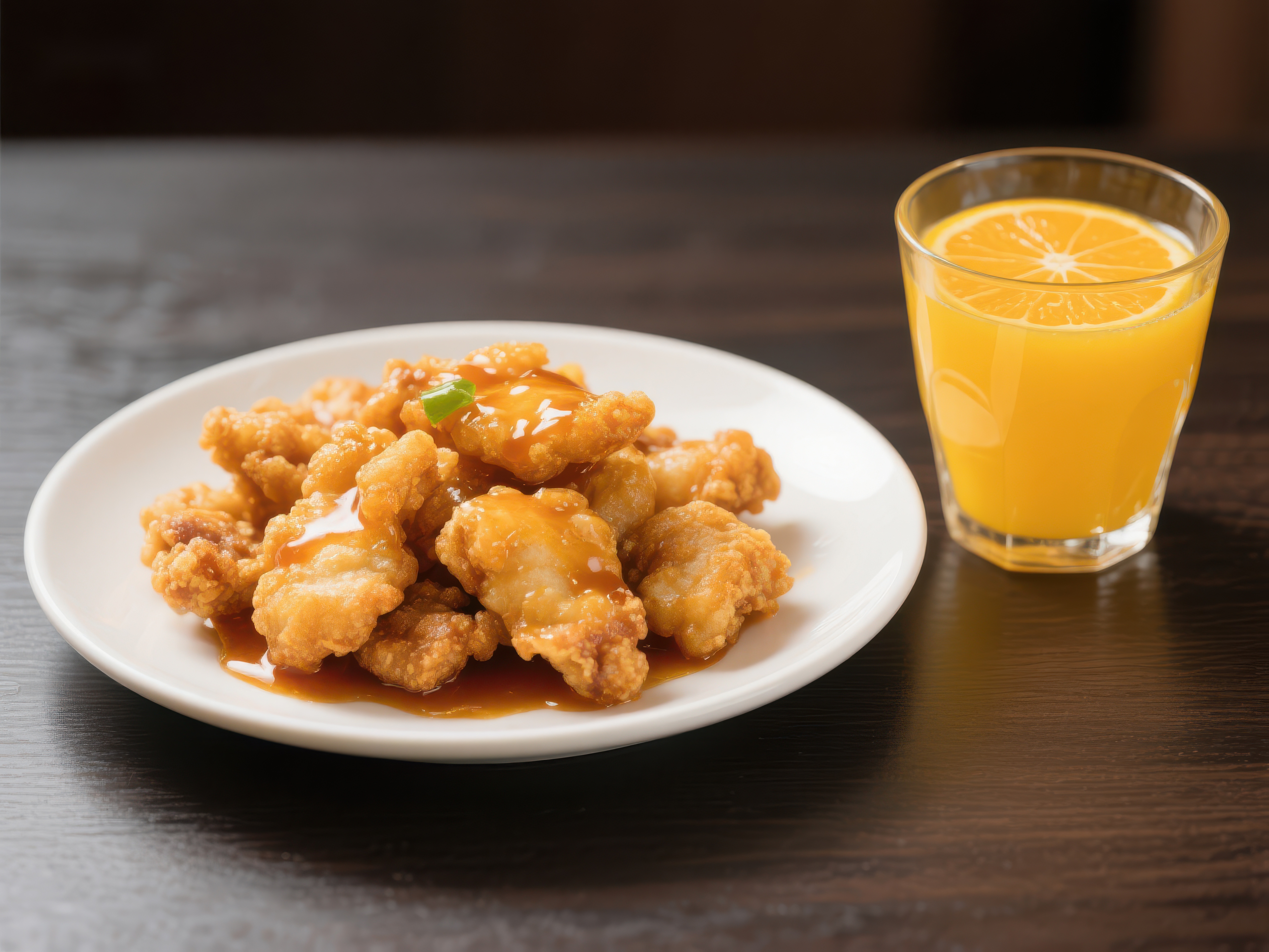 炸鸡块配橙汁美味餐点素材