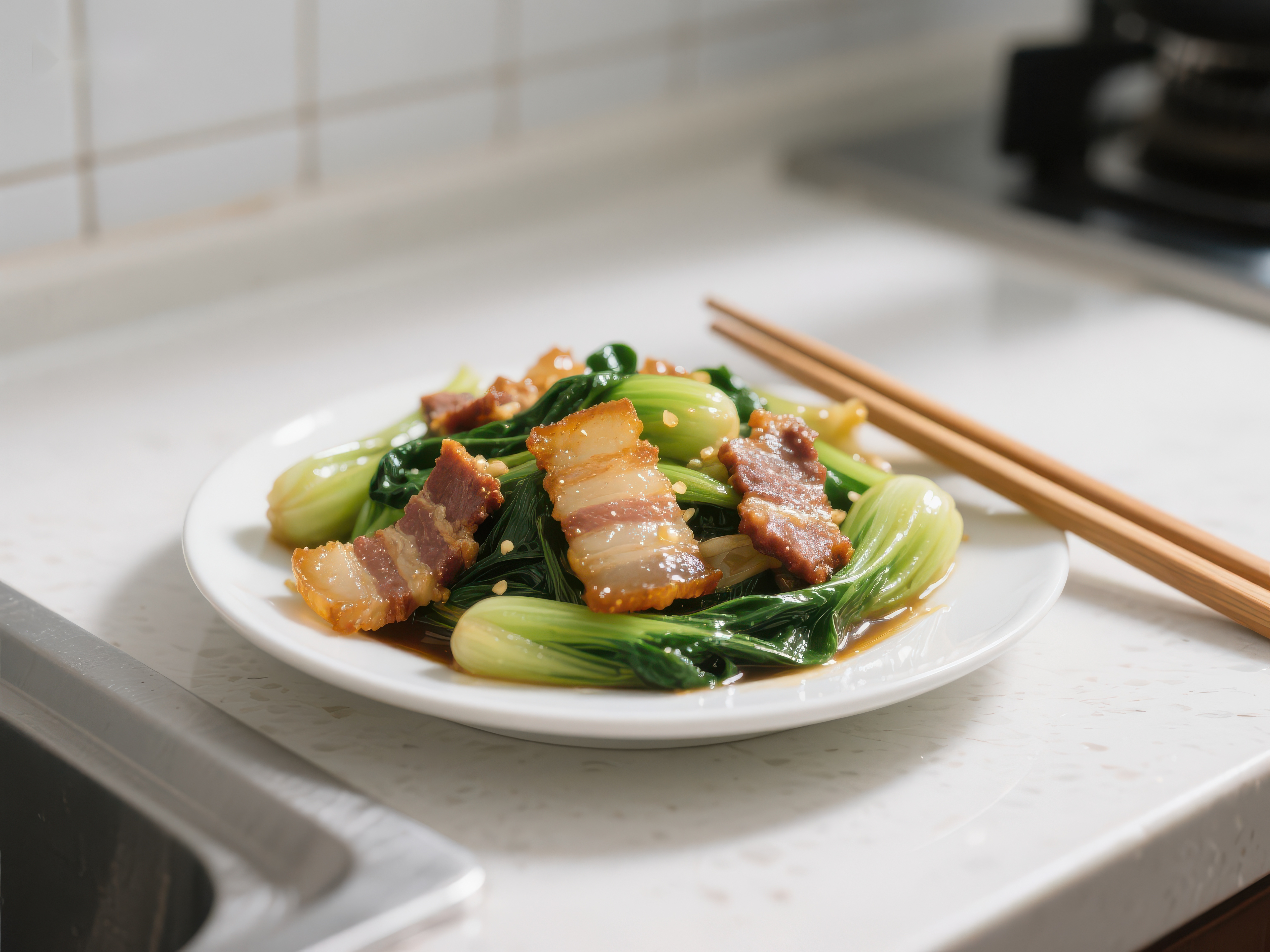 炒小白菜配五花肉素材