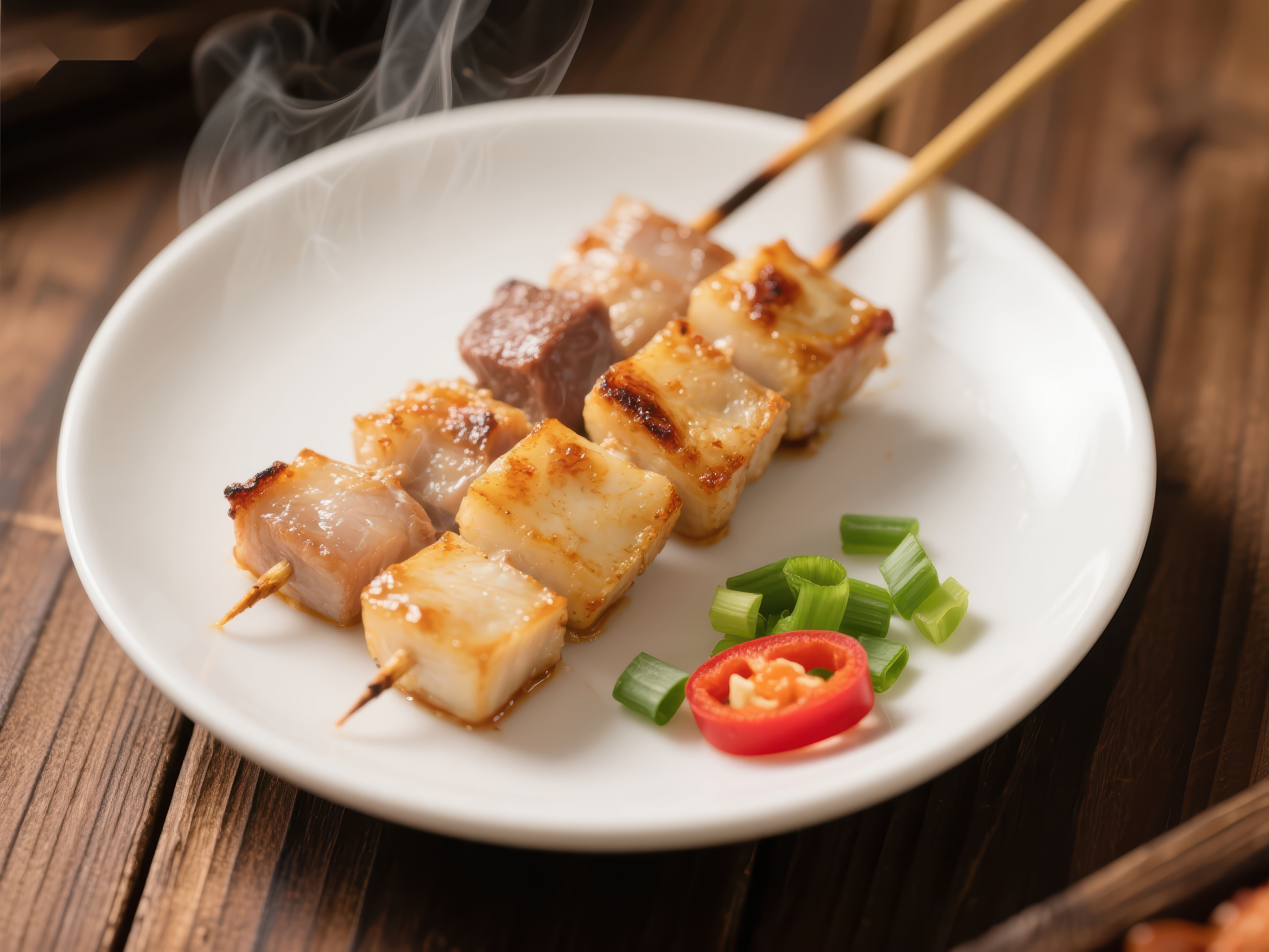 烤肉串配青椒红椒热气腾腾素材