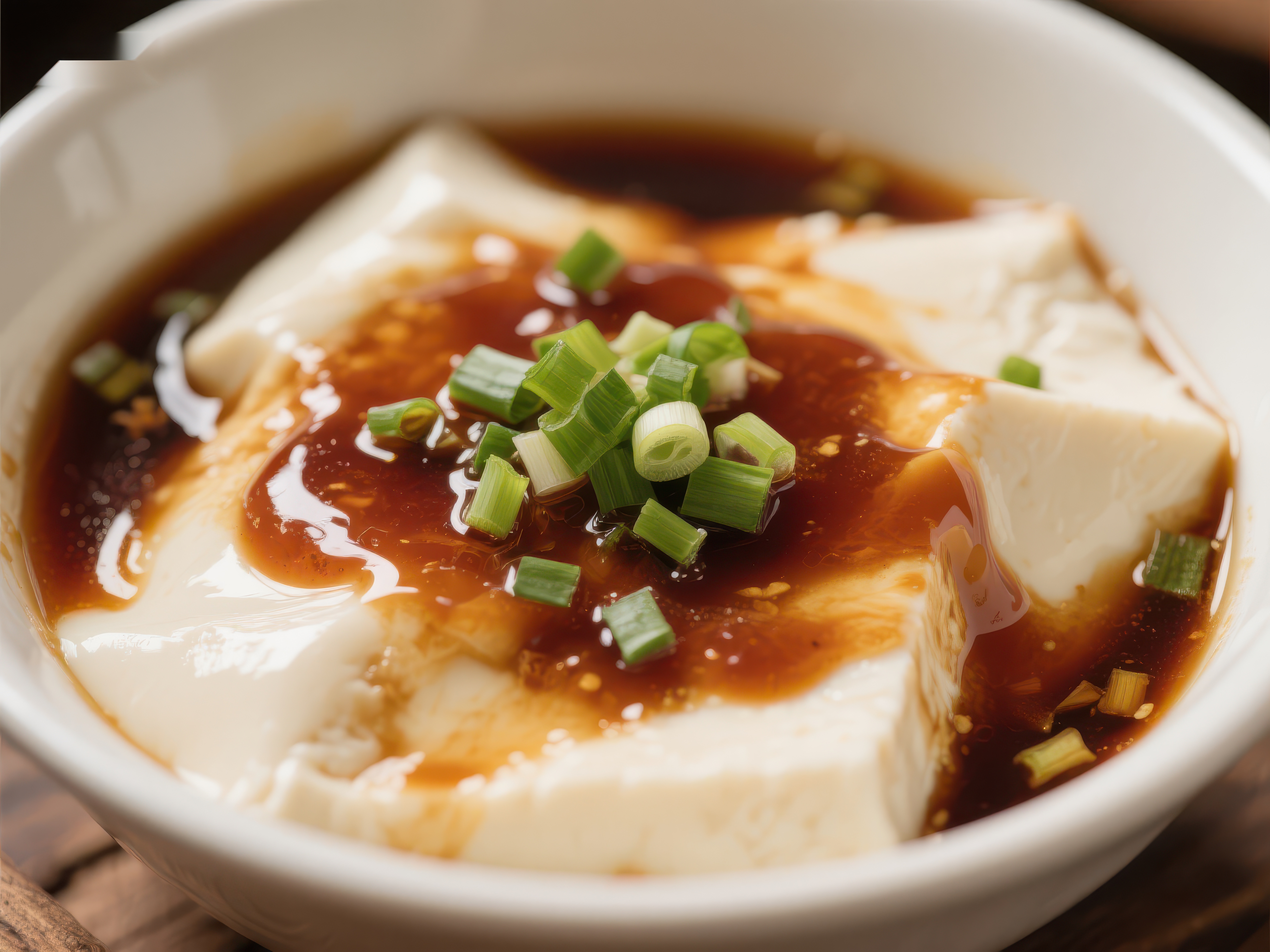 嫩滑豆腐配酱油葱花素材