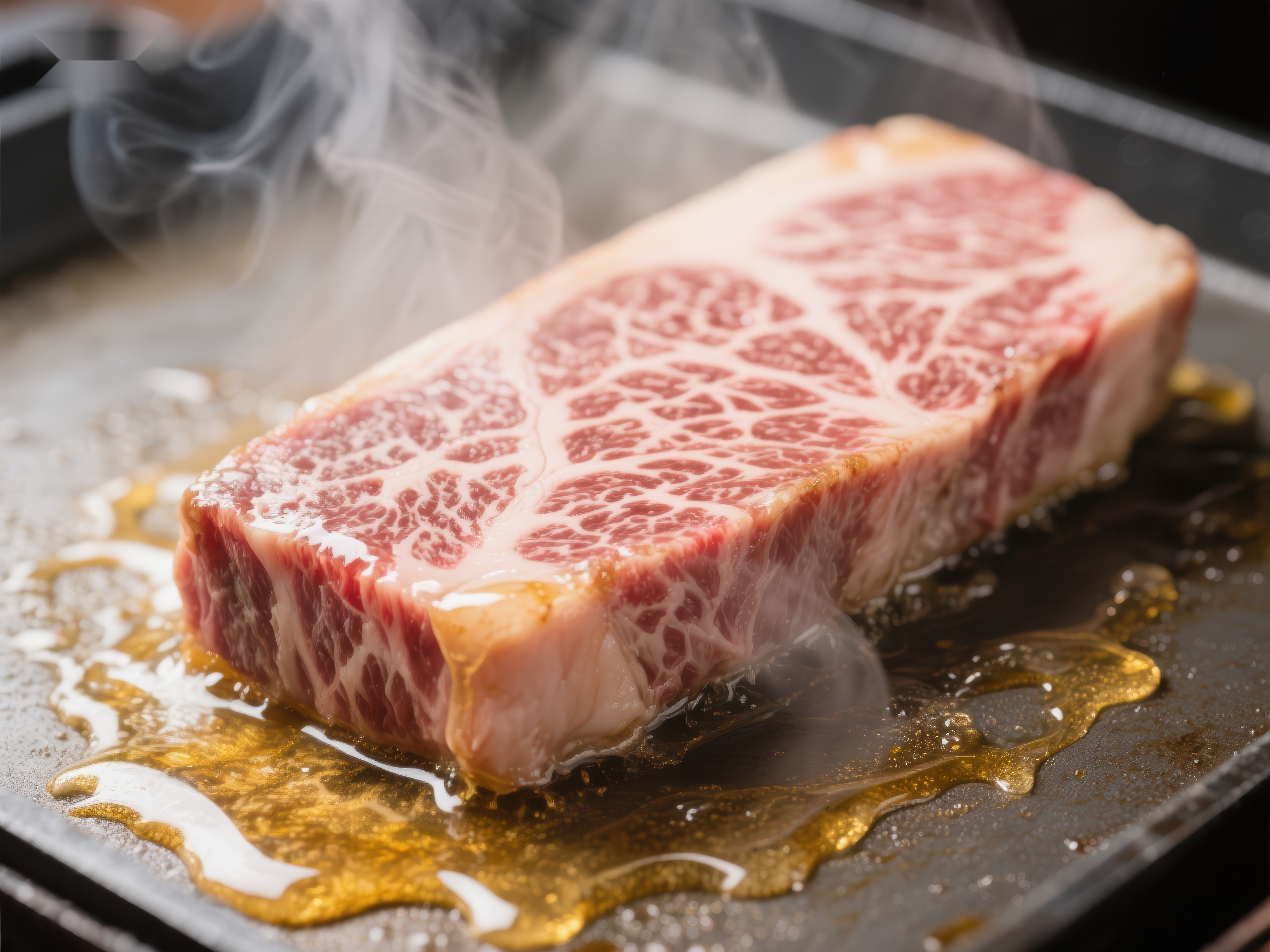 煎烤中的大理石纹牛肉素材