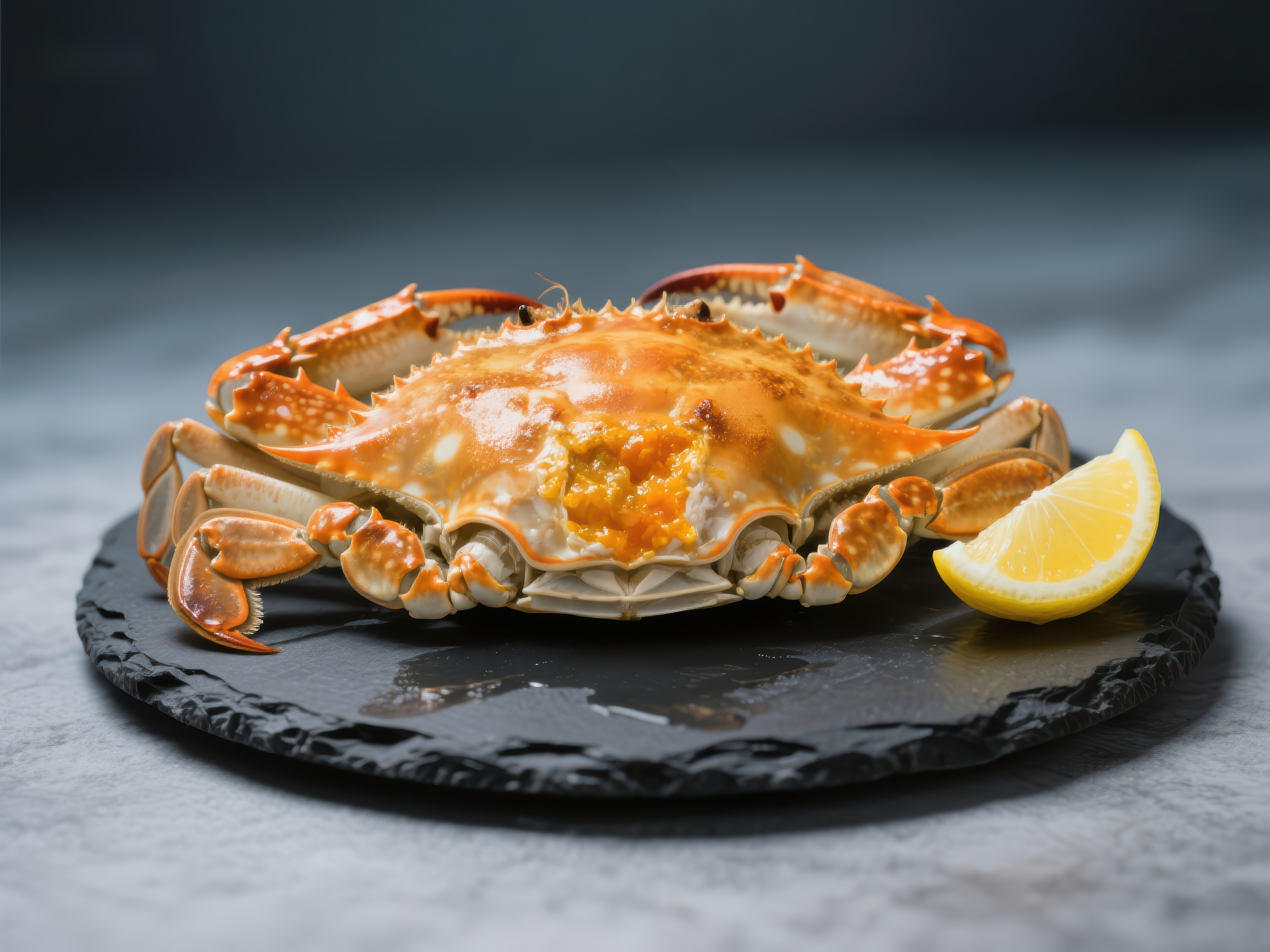 蒸蟹配柠檬美味海鲜佳肴素材