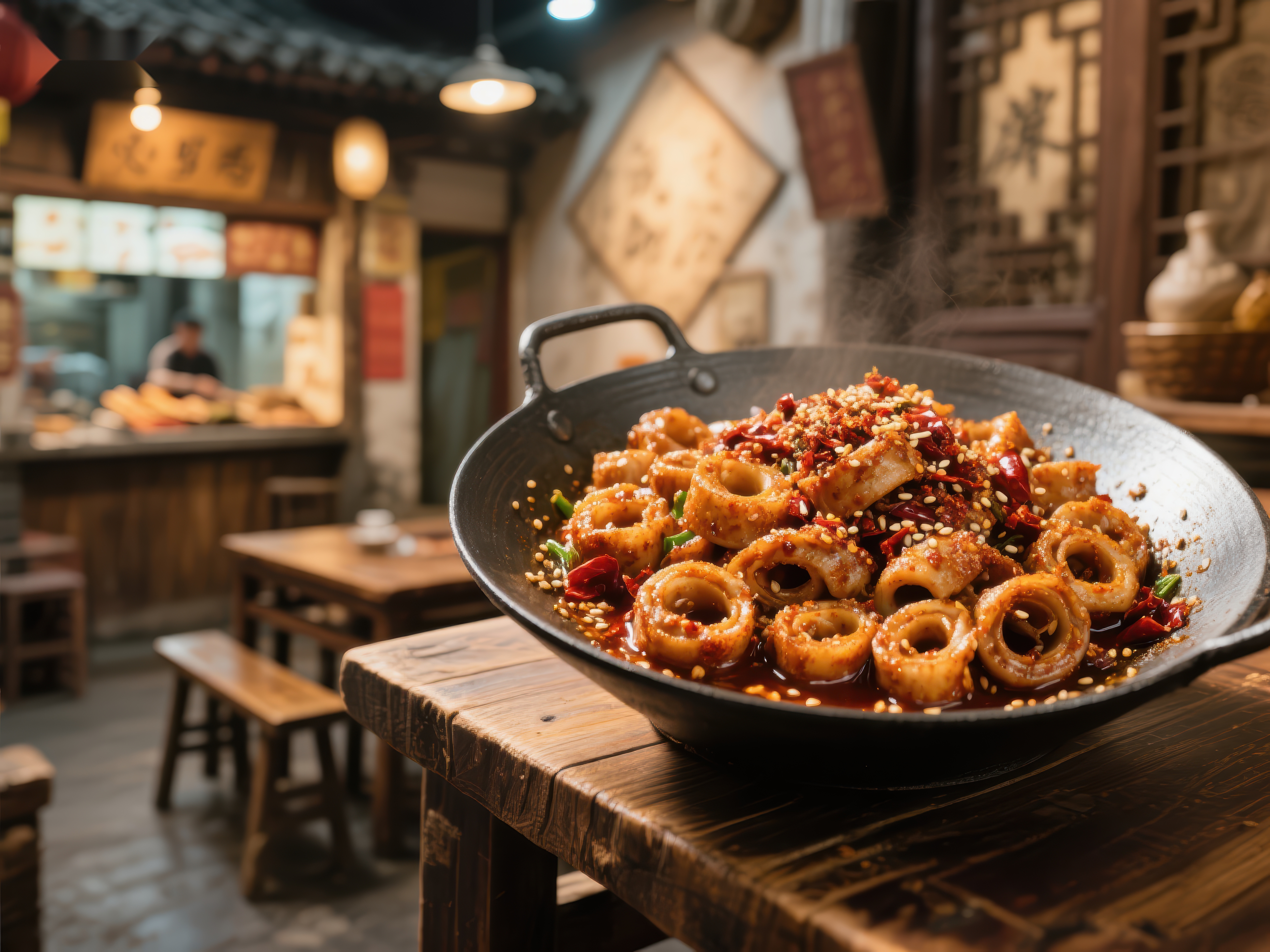 香辣鱿鱼锅传统中式餐馆美食素材