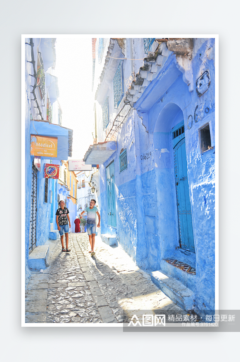 摩洛哥蓝色之城舍夫沙万建筑风景图片素材
