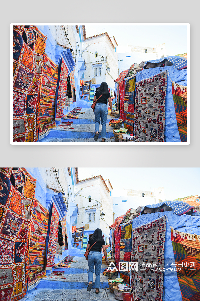 摩洛哥蓝色之城舍夫沙万建筑风景图片素材