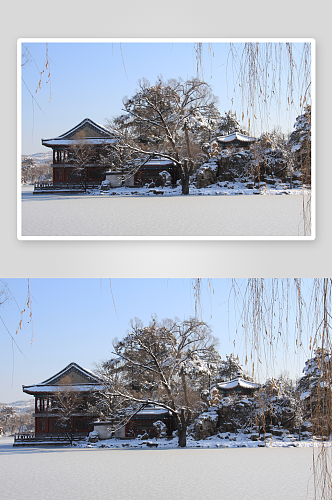 河北承德避暑山庄雪景图片