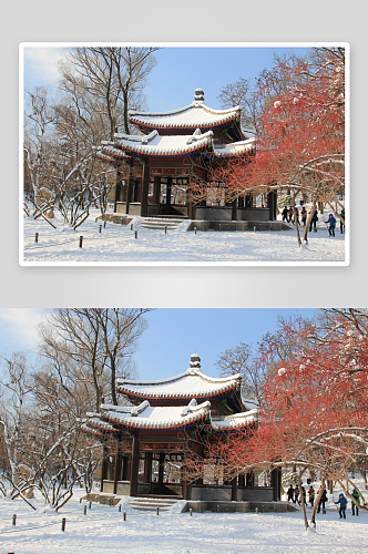 河北承德避暑山庄雪景图片