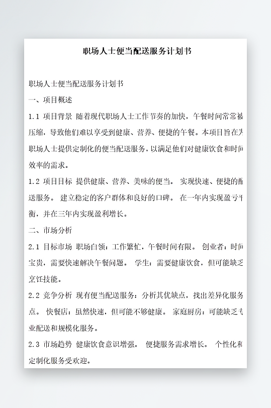 职场人士便当配送服务计划书方案文档