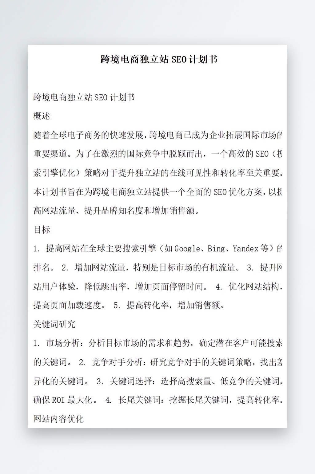 跨境电商独立站计划书项目方案素材