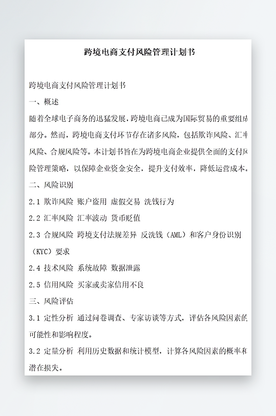 跨境电商支付风险管理计划书项目方案-众图网