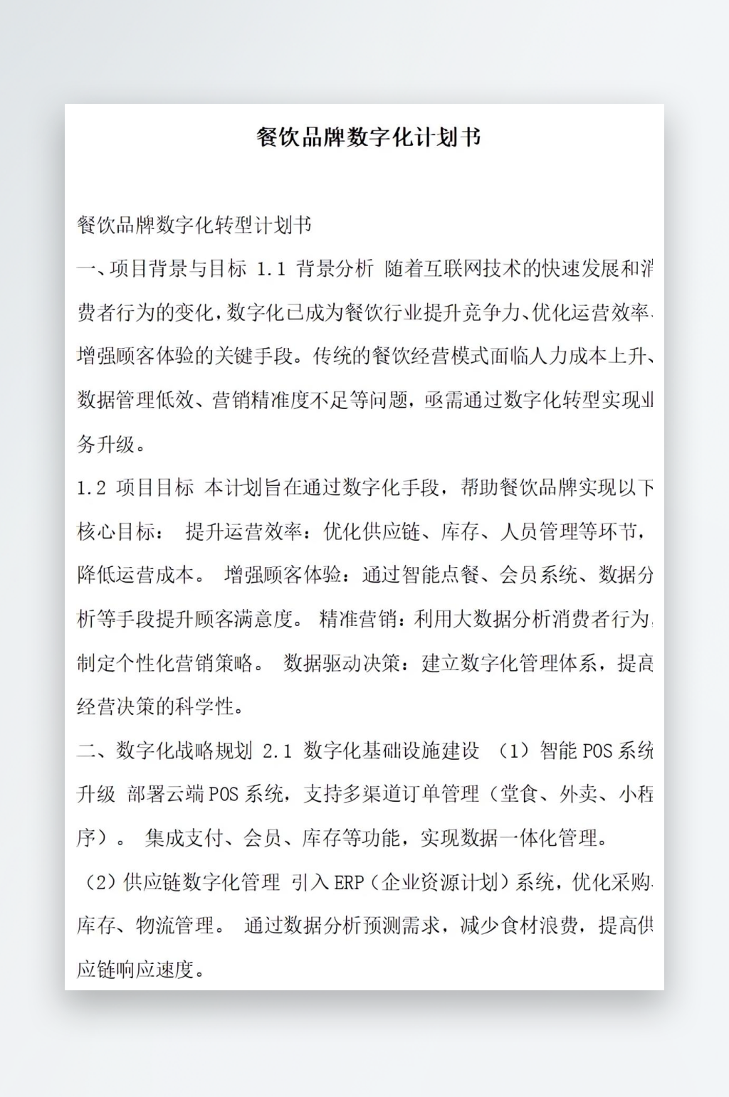 餐饮品牌数字化计划书素材