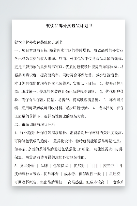 餐饮品牌外卖包装计划书-众图网