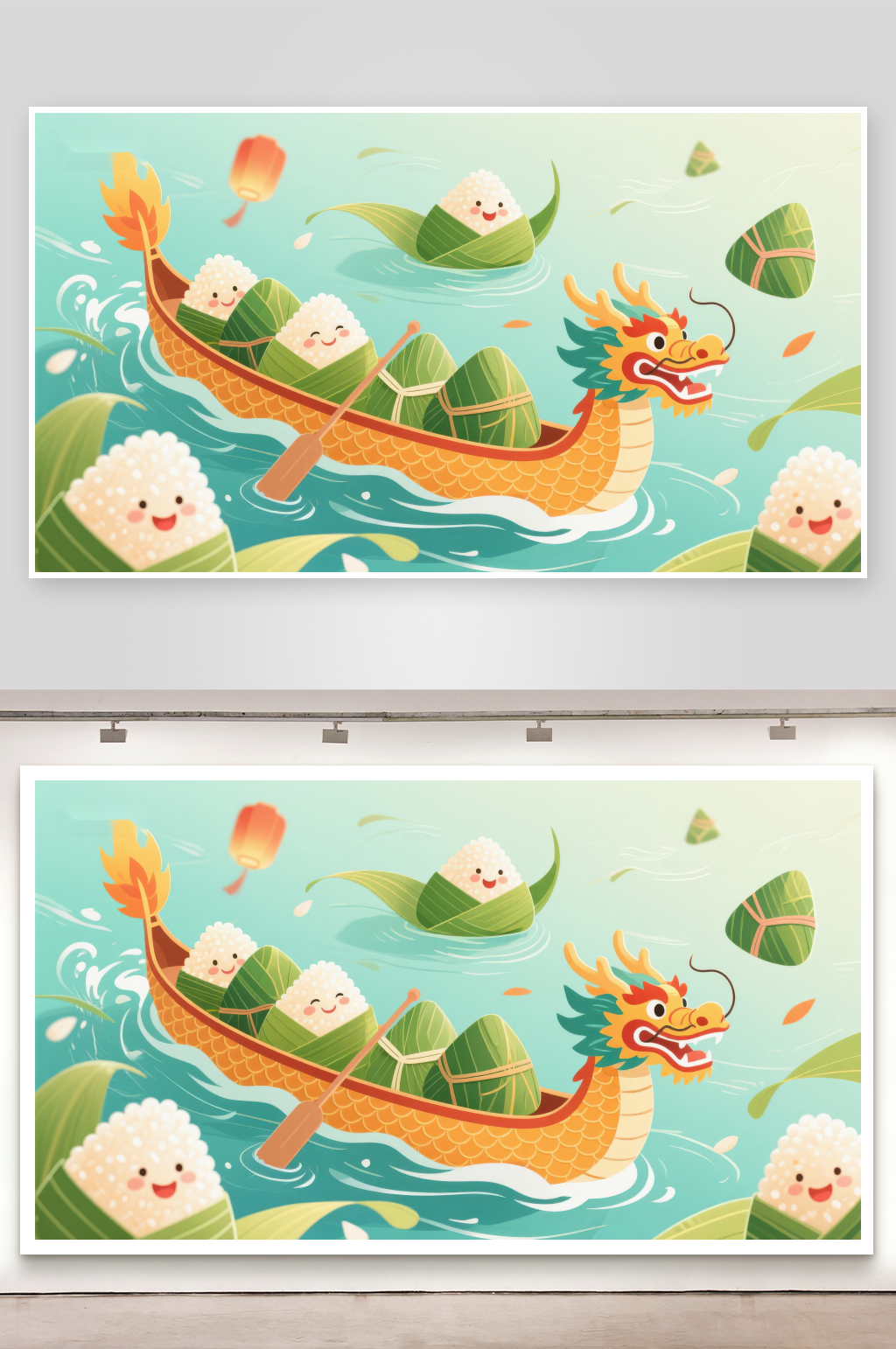 粽子乘龙舟端午节欢乐场景素材