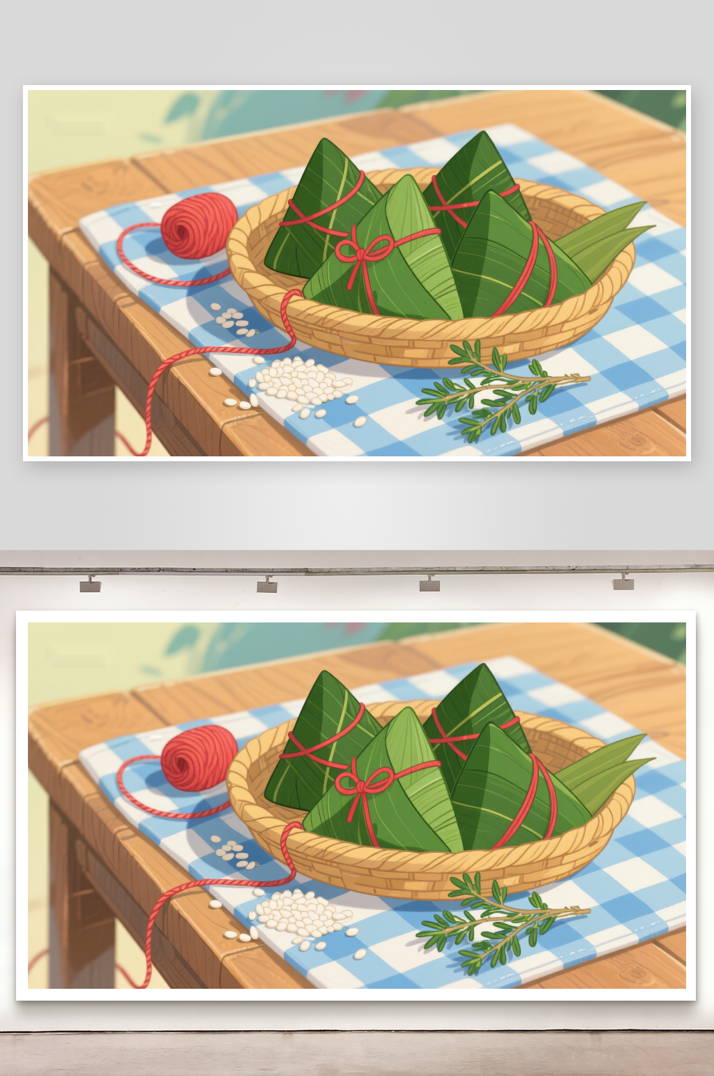 竹篮中的粽子与端午节装饰素材