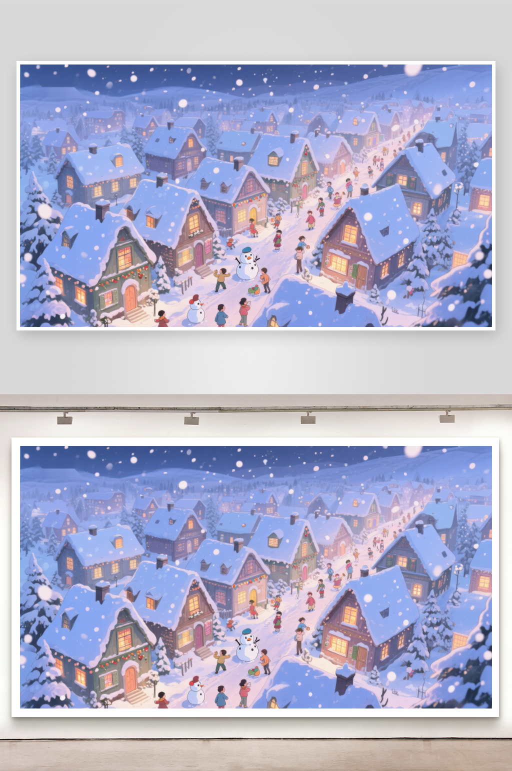 雪夜小镇的温馨节日场景素材