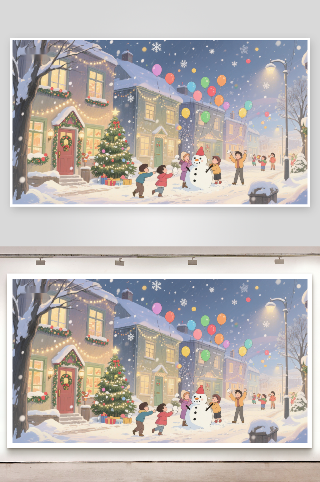 冬日雪景中的欢乐圣诞素材