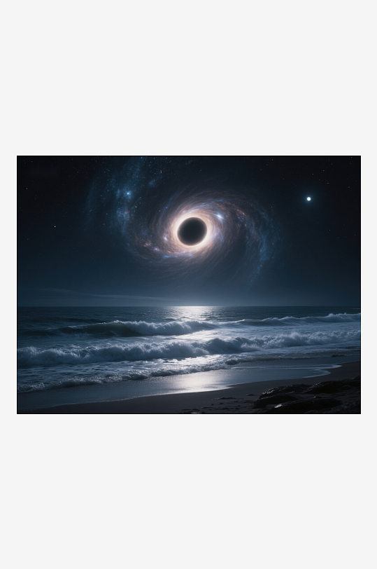 黑洞映照夜空下的海浪-众图网