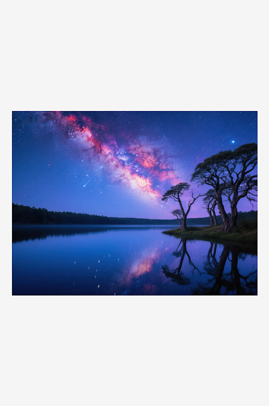 银河映照湖面夜空下的静谧美景-众图网