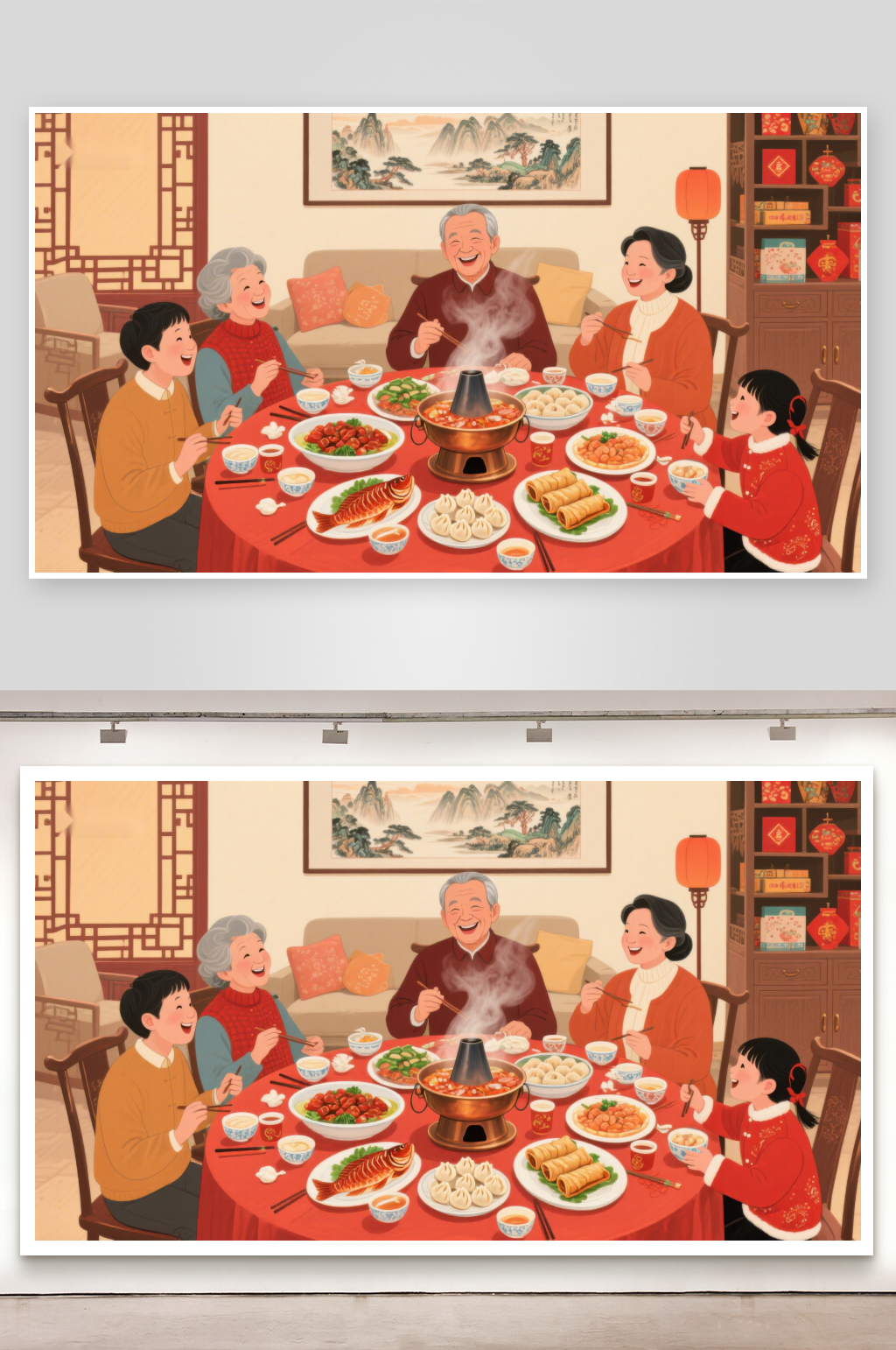家庭围炉共聚共享丰盛年夜饭素材