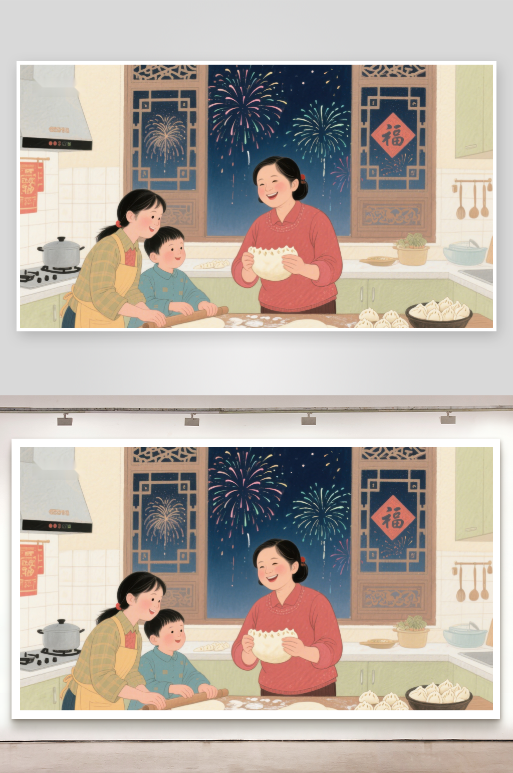 家庭厨房共度佳节包饺子迎新年素材