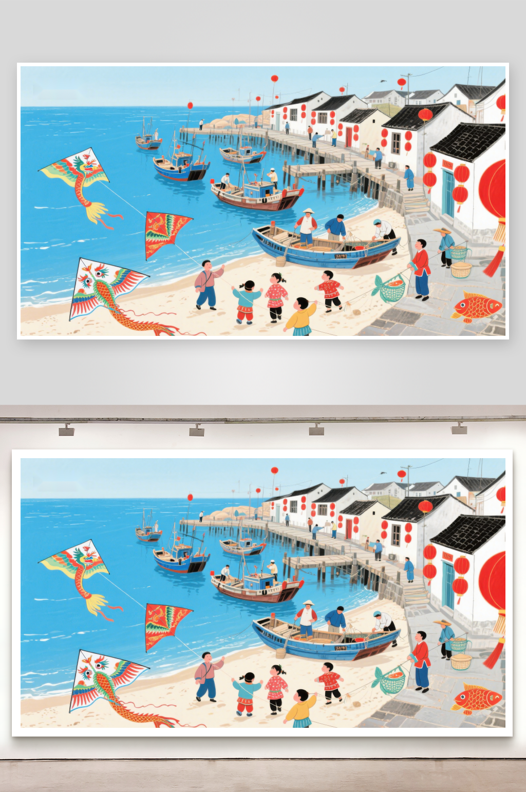 海边渔村的欢乐时光素材