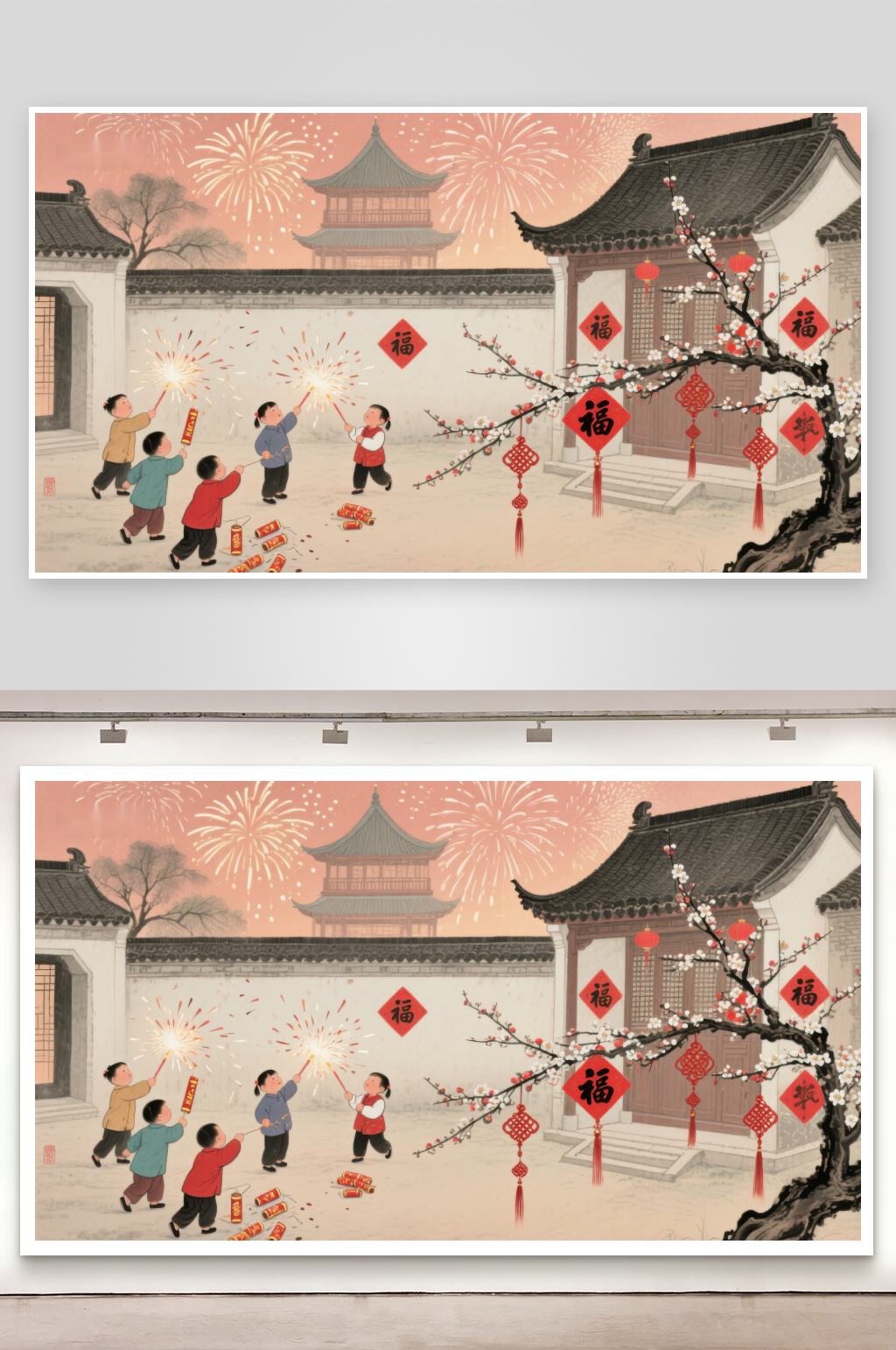 孩童燃放鞭炮欢庆传统节日素材