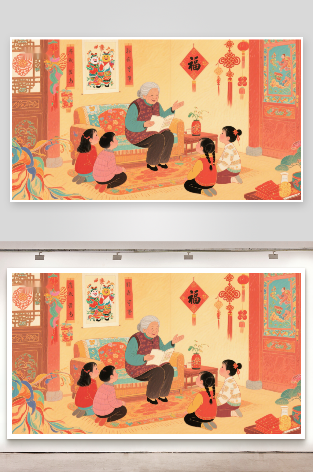 祖母与孙辈共度温馨时光素材