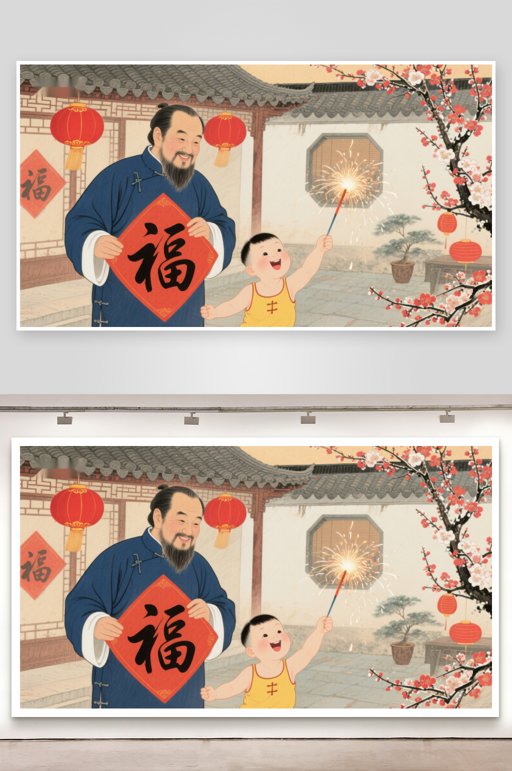 传统节日祖孙共庆新春素材