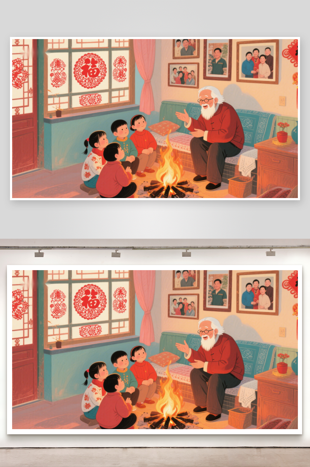 围炉夜话祖孙共度温馨时光素材
