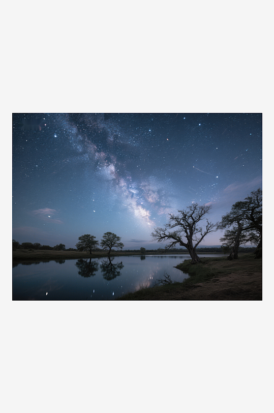 银河映照湖面夜空下的静谧风景-众图网