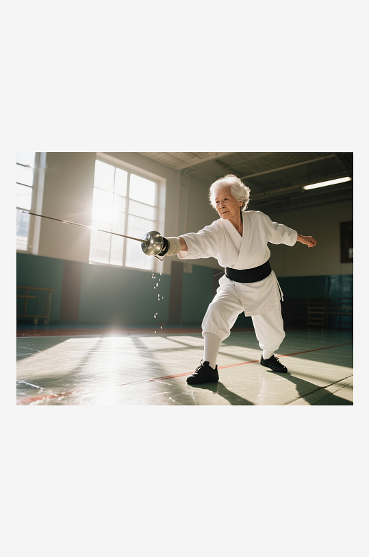 老年女性练习击剑-众图网