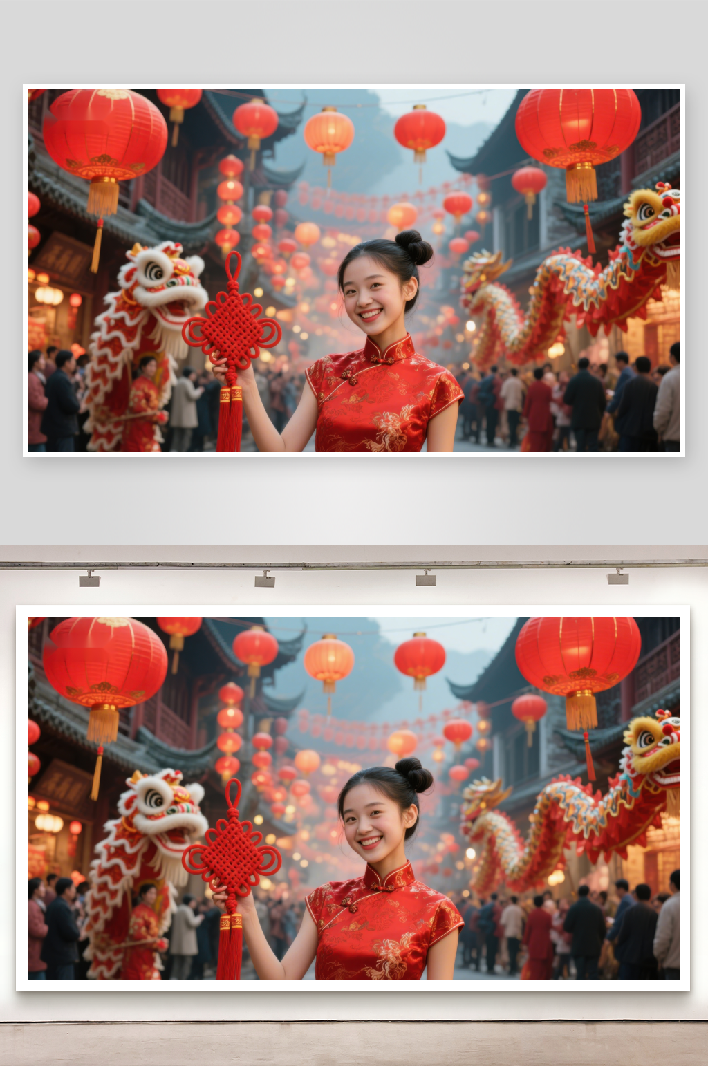 新春佳节女子手持中国结欢庆素材
