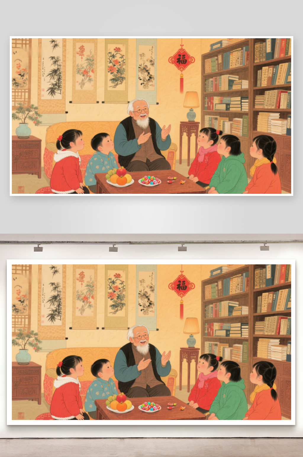 老人与孩子们围坐讲述故事素材
