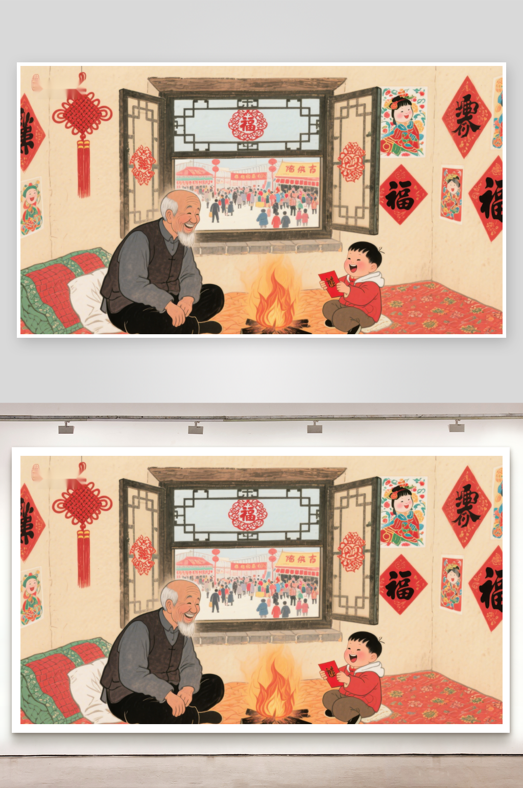 祖孙围炉共庆新春素材