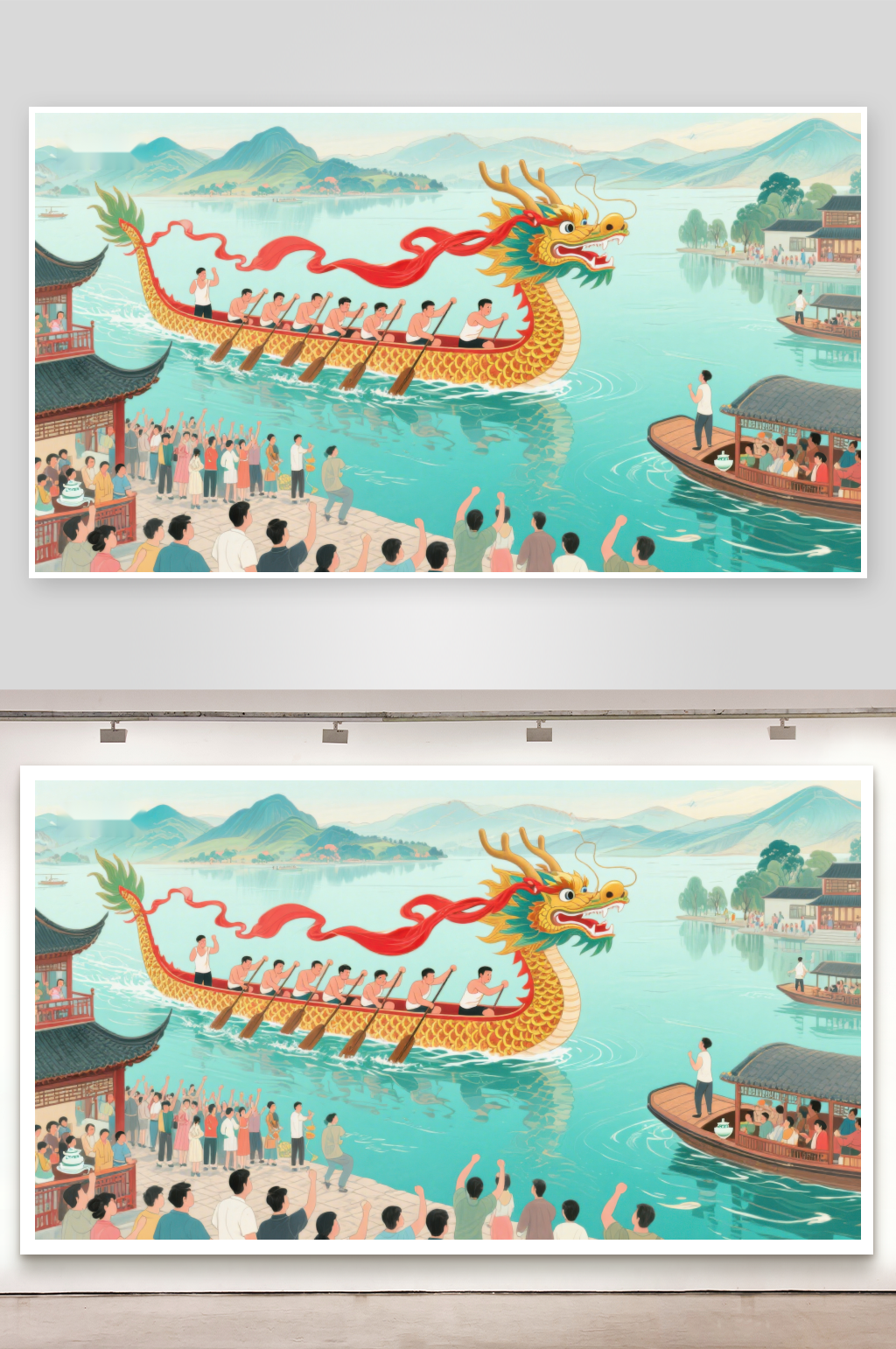 龙舟竞渡观众欢呼素材