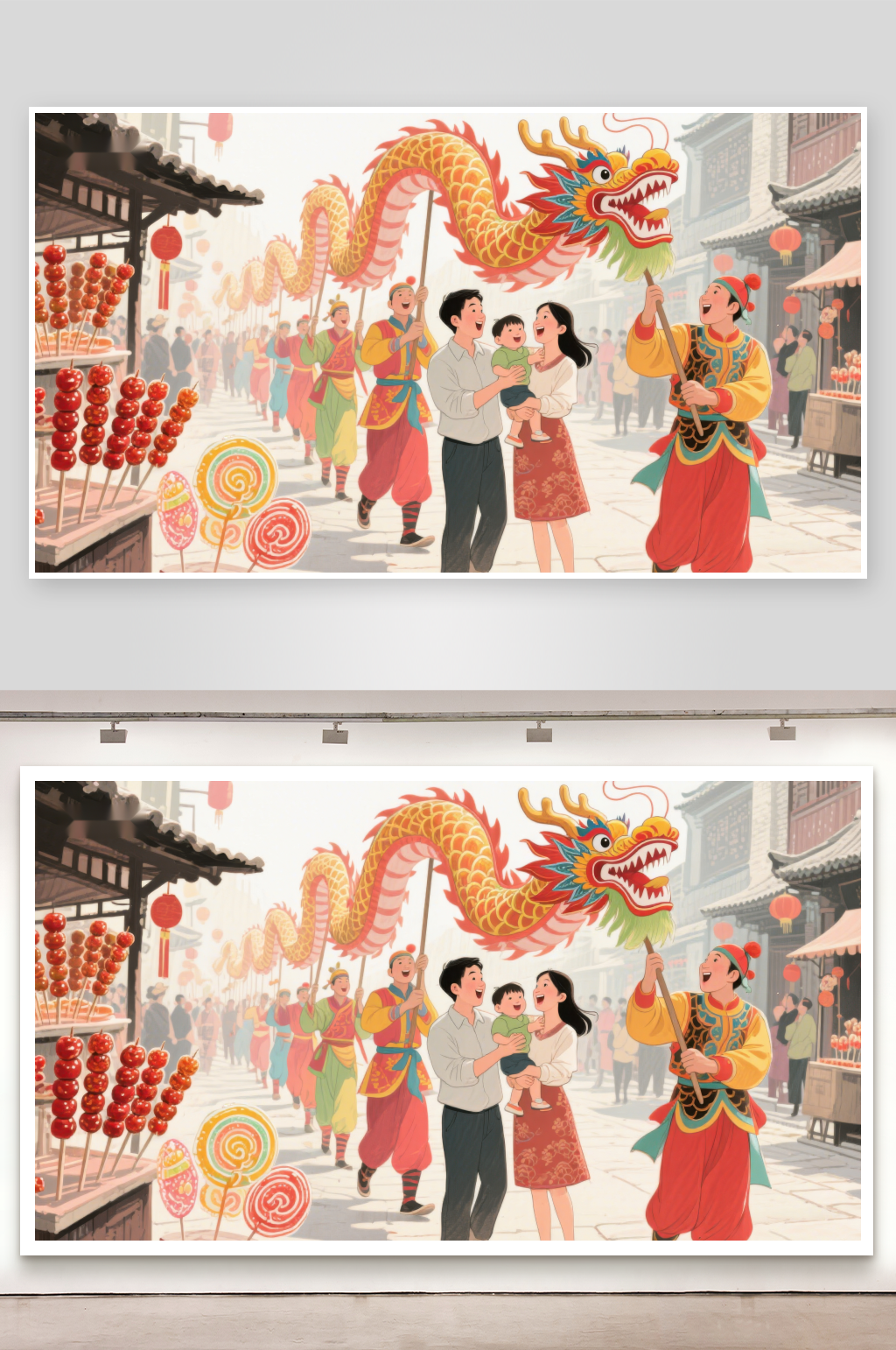 热闹街市舞龙庆新春素材