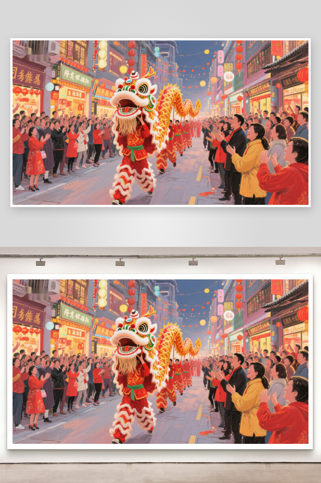 热闹街头舞狮表演素材