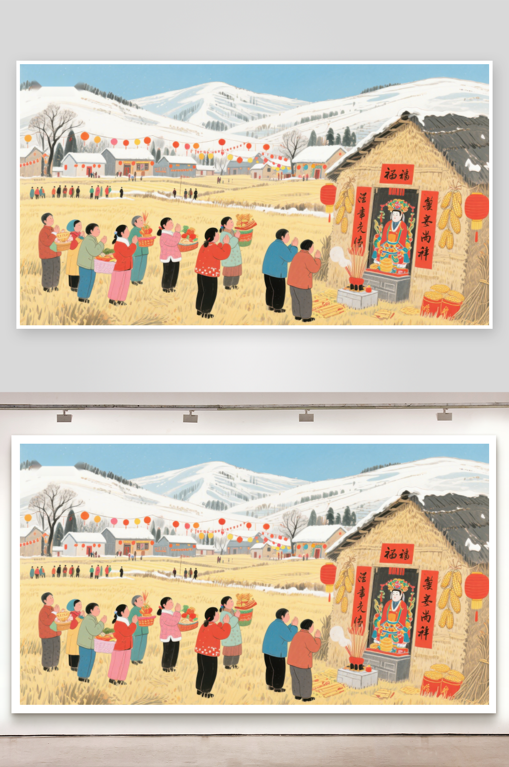 乡村冬日祭祖场景素材