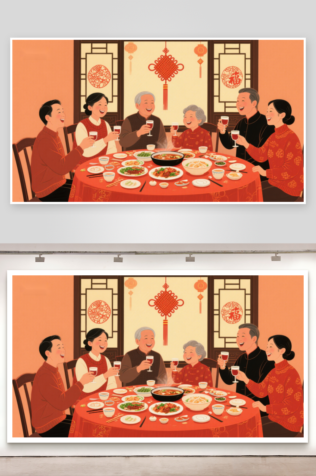 家庭围坐共庆佳节素材