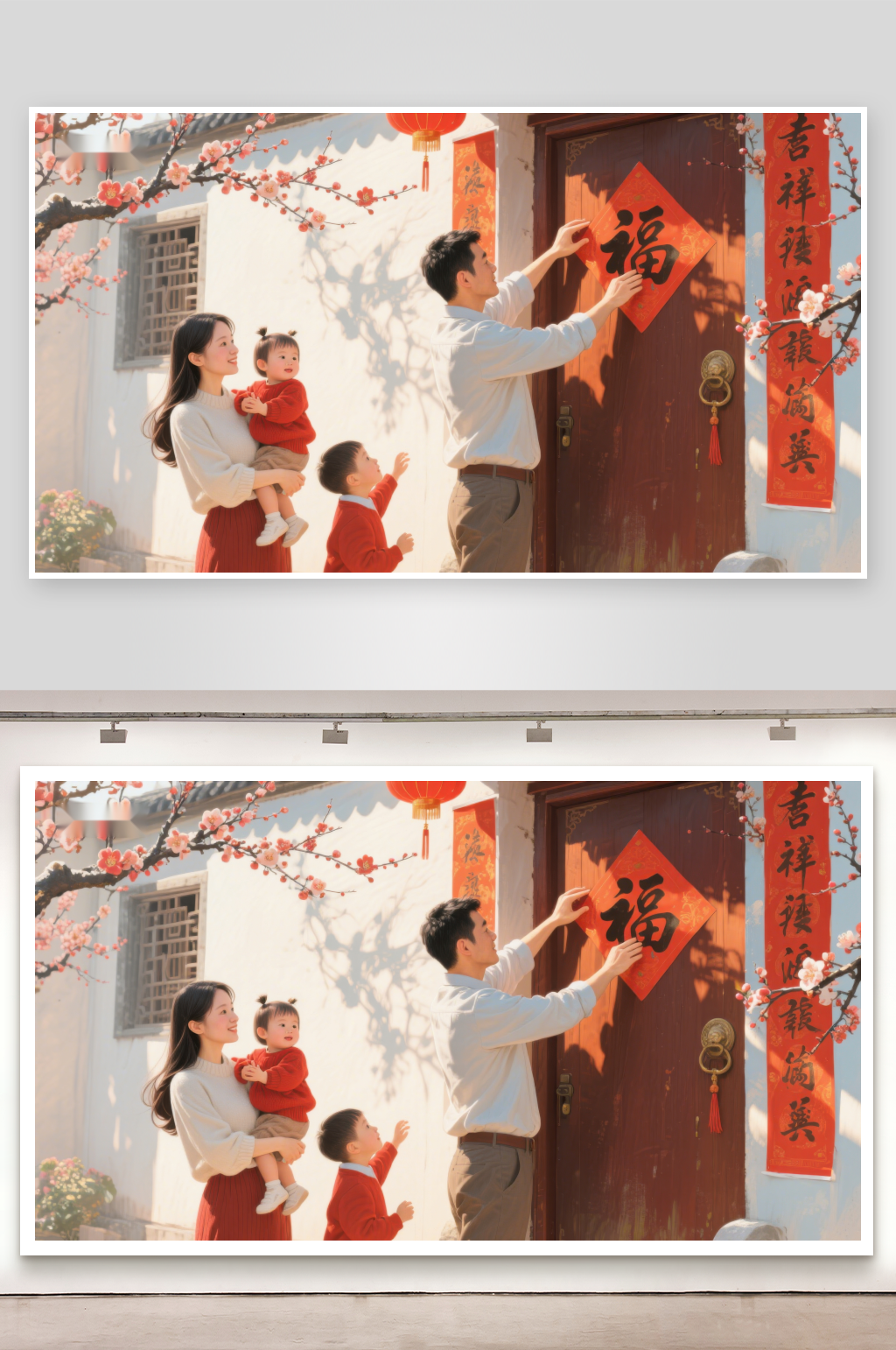 家庭张贴福字迎新春素材