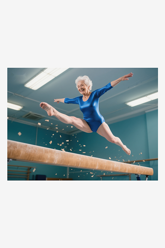 老年女性在平衡木上跳跃-众图网