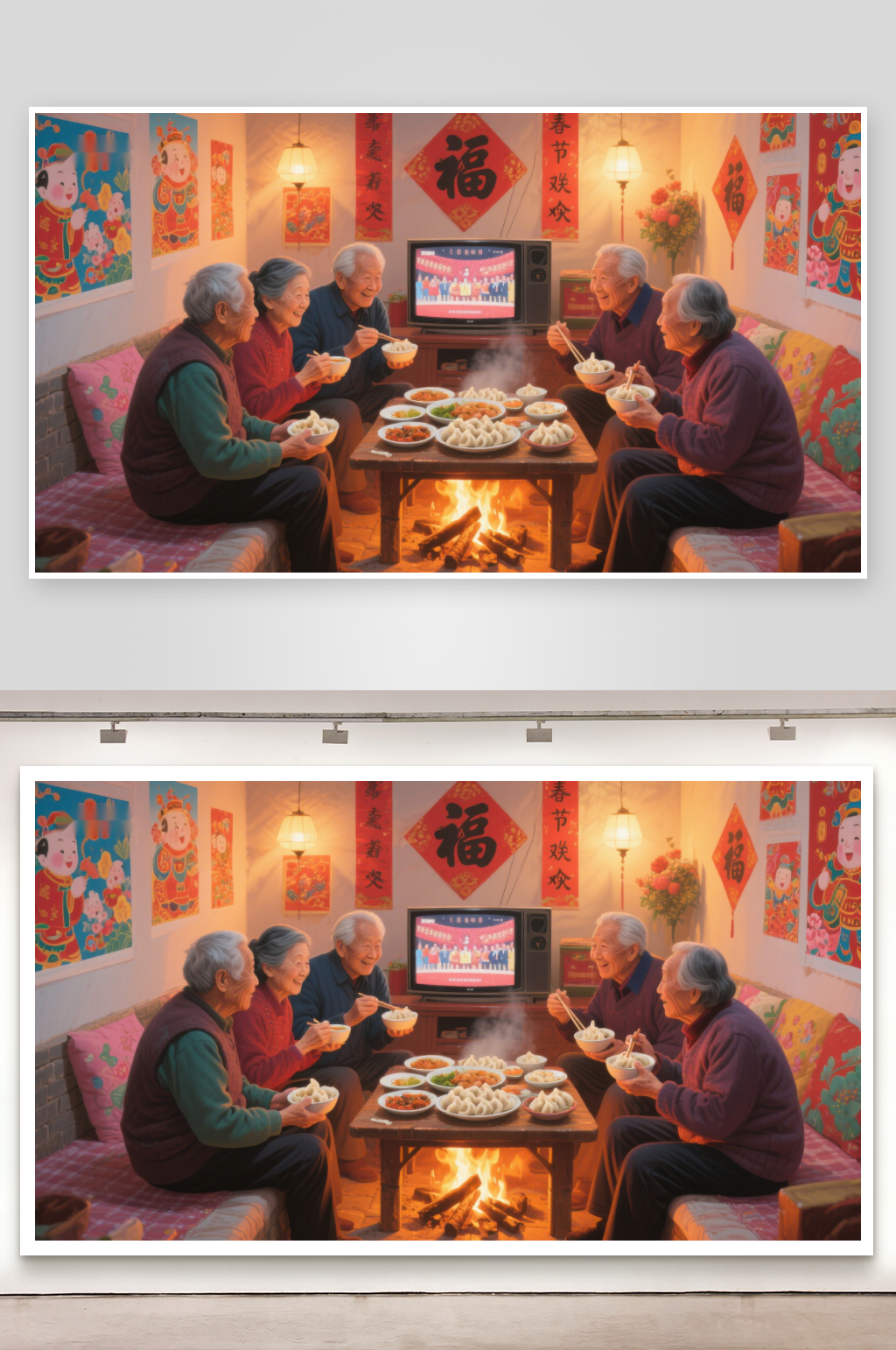 家庭围炉共庆传统节日素材