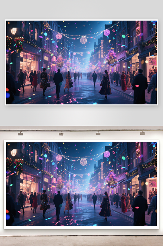 节日夜晚的繁华街道-众图网