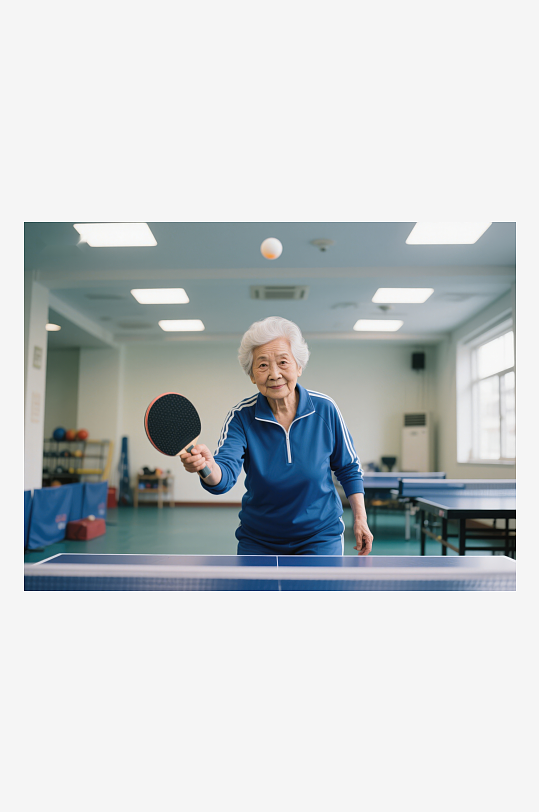 老年女性室内打乒乓球-众图网